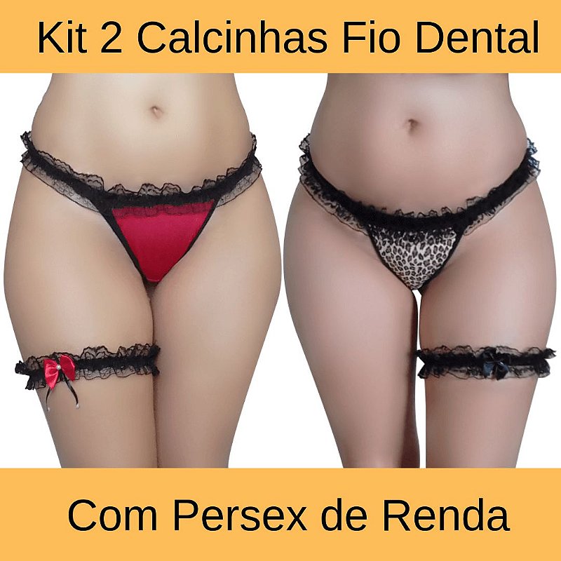 Kit 2 Calcinhas Fio Dental com Persex de Renda