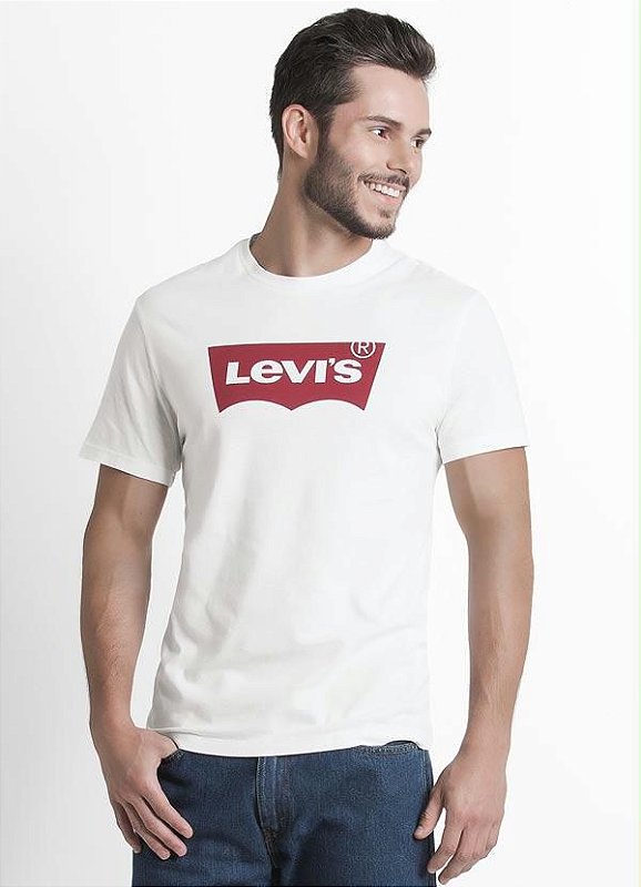 Camiseta Levis Bat Masculina Branca Vermelha - Marathon Artigos Esportivos