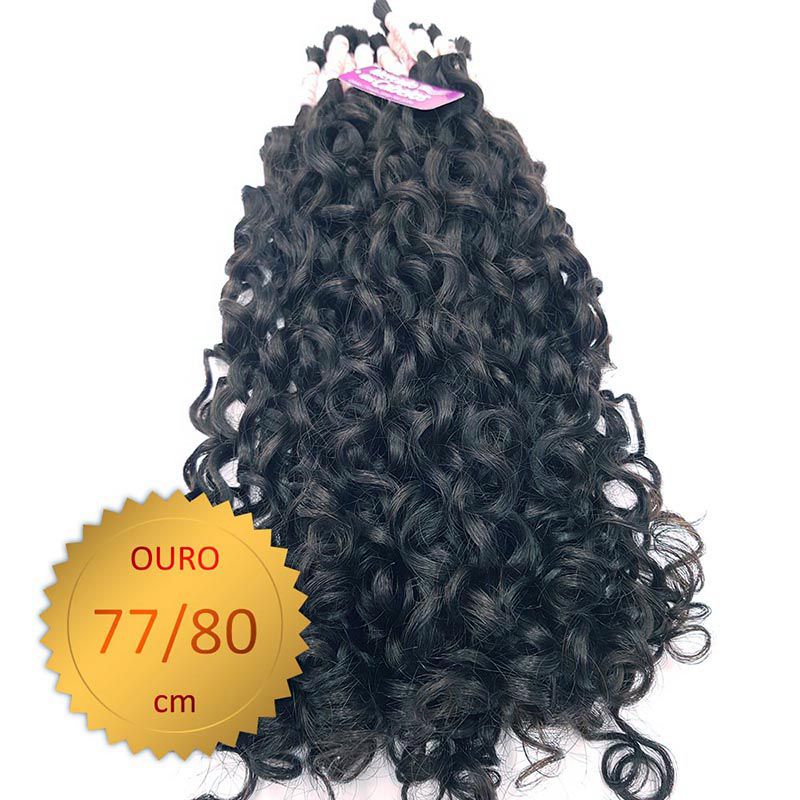 Cabelo Humano Cacheado Caipira, castanho médio, virgem e super macios.  77/80 cm. Com 50 Gramas. Série Ouro. - Mercado dos Cabelos