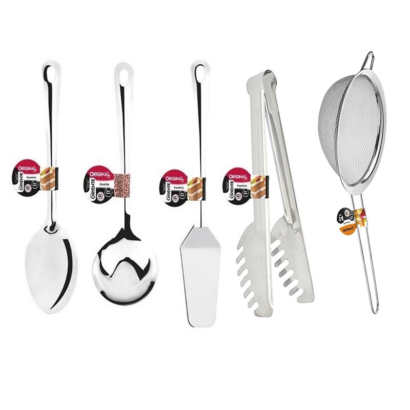 Kit Utensilios Para Cozinhar 5 Pecas - Jogo inox Conjunto - Peneira -  Concha - Colher - Espátula bolo - Pegador de Massas e Frios - PANAMI -  Original - Conjunto de Utensílios - Magazine Luiza