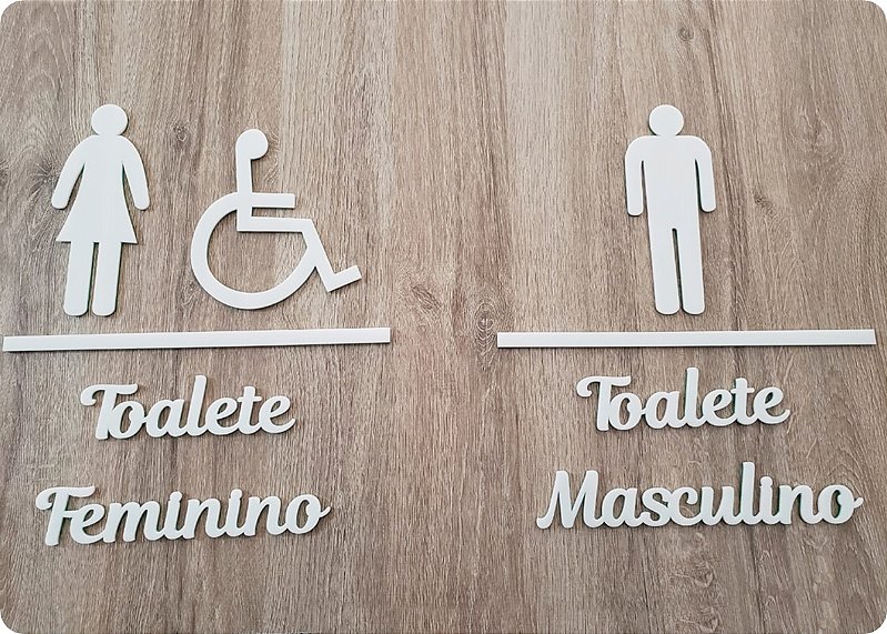 Apliques toalete masculino e feminino - Produtos em acrílico, MDF e madeira