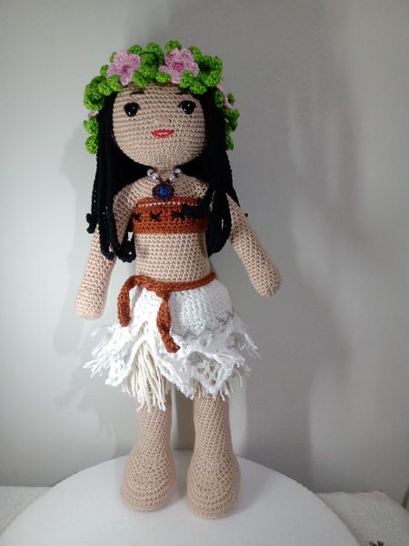 Boneca Moana 35cm Em Crochê/amigurumi.