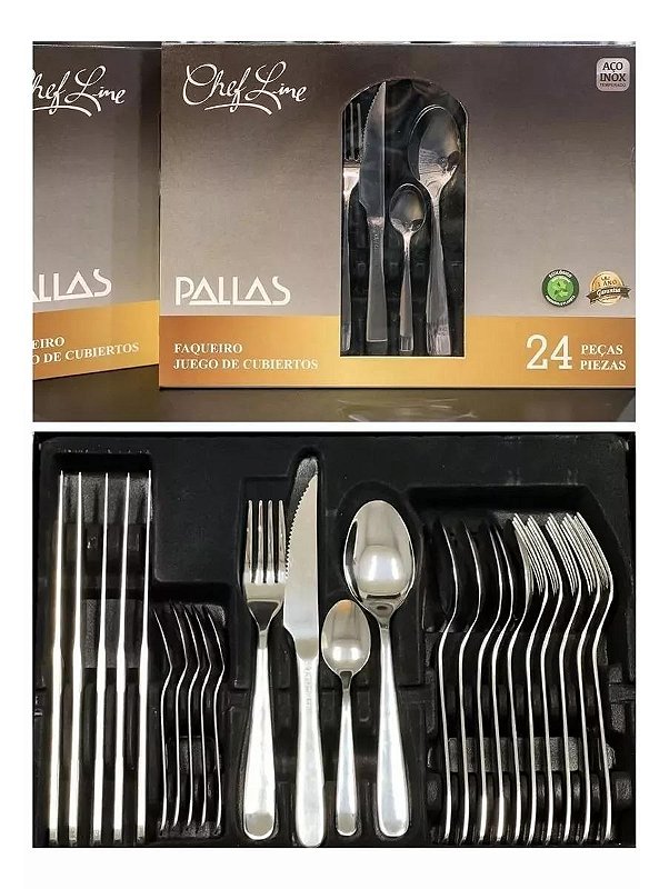 FAQUEIRO INOX COM FACA PARA CHURRASCO 24 PEÇAS imperial - E