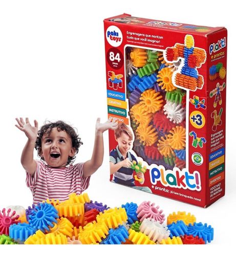 Jogo de Montar Plakt com 84 peças Blocos Brinquedo Educativo