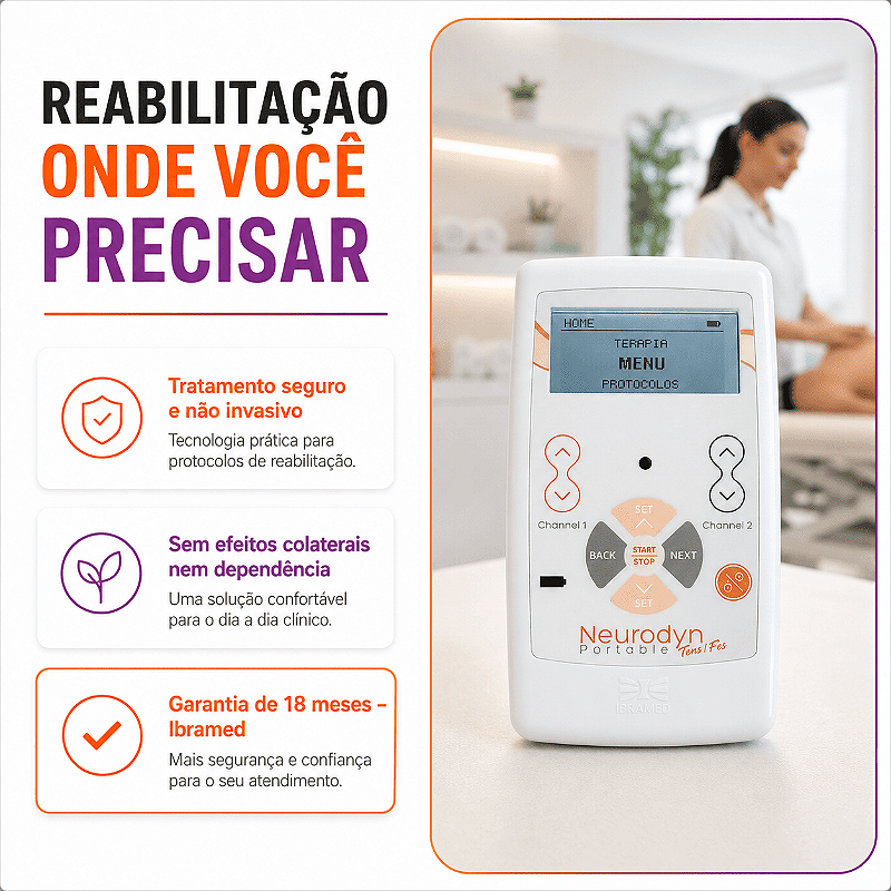 Kit Neurodyn Portátil TENS FES + 4 Eletrodos e 2 Cintas Elásticas - Ibramed