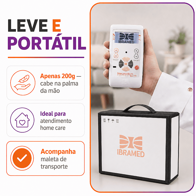 Kit Neurodyn Portátil TENS FES + 4 Eletrodos e 2 Cintas Elásticas - Ibramed