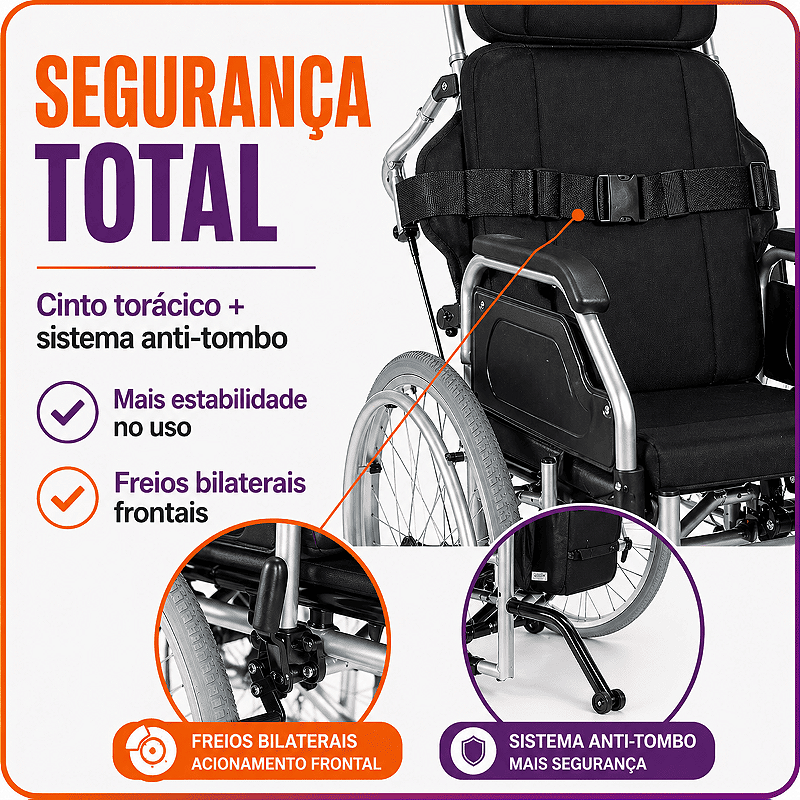Cadeira De Rodas Reclinável Tetra D700 Até 130kg - Dellamed
