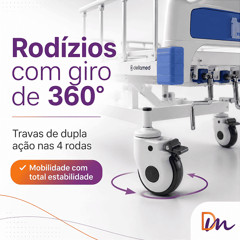 Cama Hospitalar Manual 3 Movimentos DX3 Dellamed 200 kg