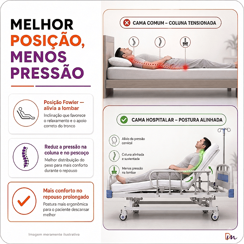 Cama Hospitalar Fowler Pro 3 com Suporte de Soro Health Clean