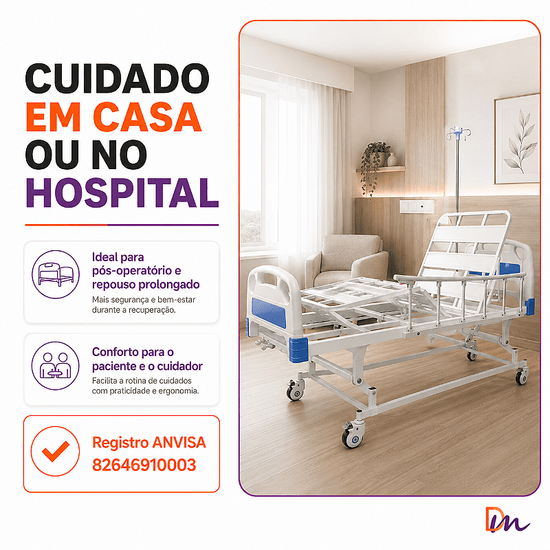 Cama Hospitalar Fowler Pro 3 com Suporte de Soro Health Clean
