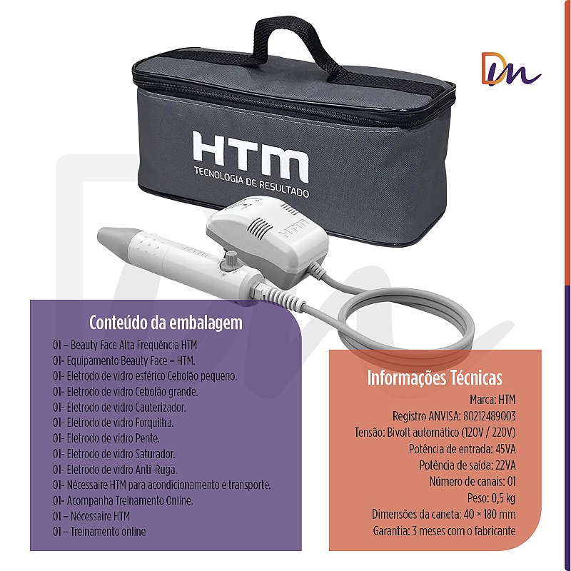 Alta Frequência Profissional HTM Beauty Face Bivolt 7 Eletrodos