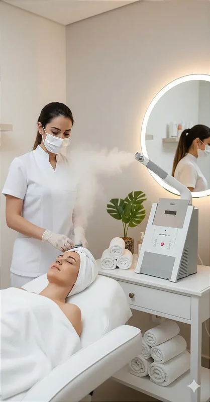 Beauty Steam Vapor de Ozônio Facial Profissional com Aromaterapia e Carrinho para Estética HTM