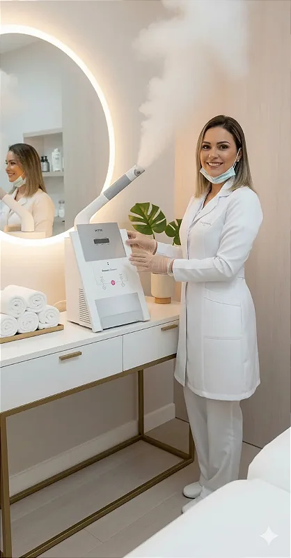 Beauty Steam Vapor de Ozônio Facial Profissional com Aromaterapia e Carrinho para Estética HTM