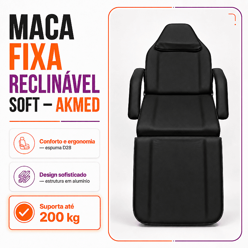 Poltrona Maca Fixa Reclinável Soft Preta base Preta Com 2 Bandejas - Akmed