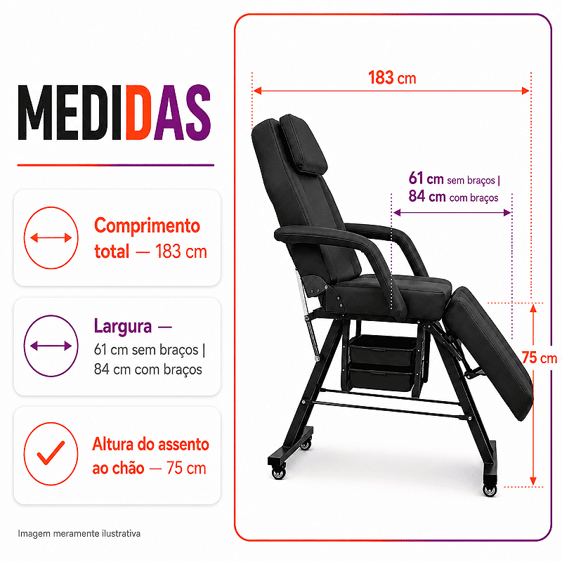 Poltrona Maca Fixa Reclinável Soft Preta base Preta Com 2 Bandejas - Akmed