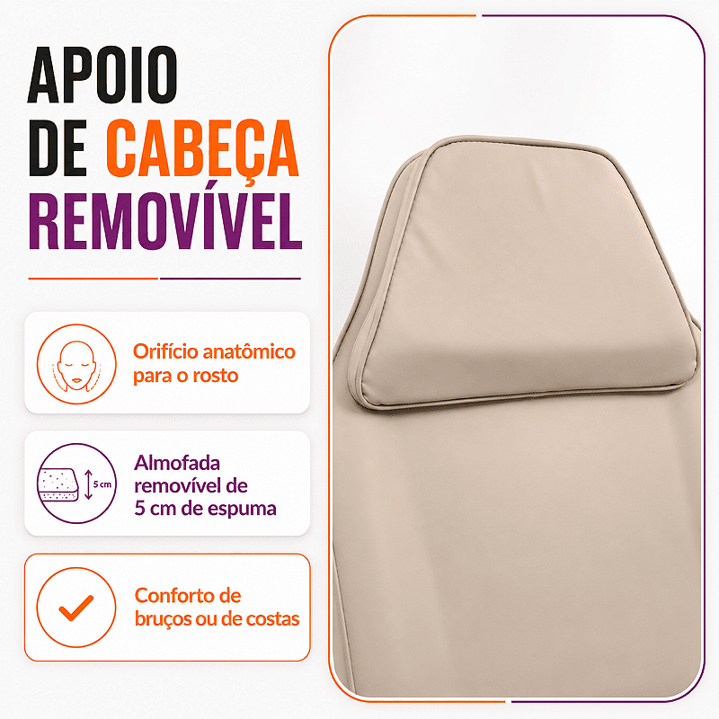 Maca Poltrona Fixa Estética Reclinável Soft Bege base Branco Com 2 Bandejas - Akmed