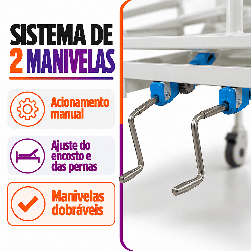 Cama Hospitalar 02 Manivelas Até 180 Kg - Supermedy