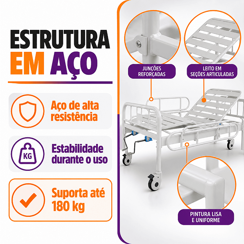 Cama Hospitalar 02 Manivelas Até 180 Kg - Supermedy