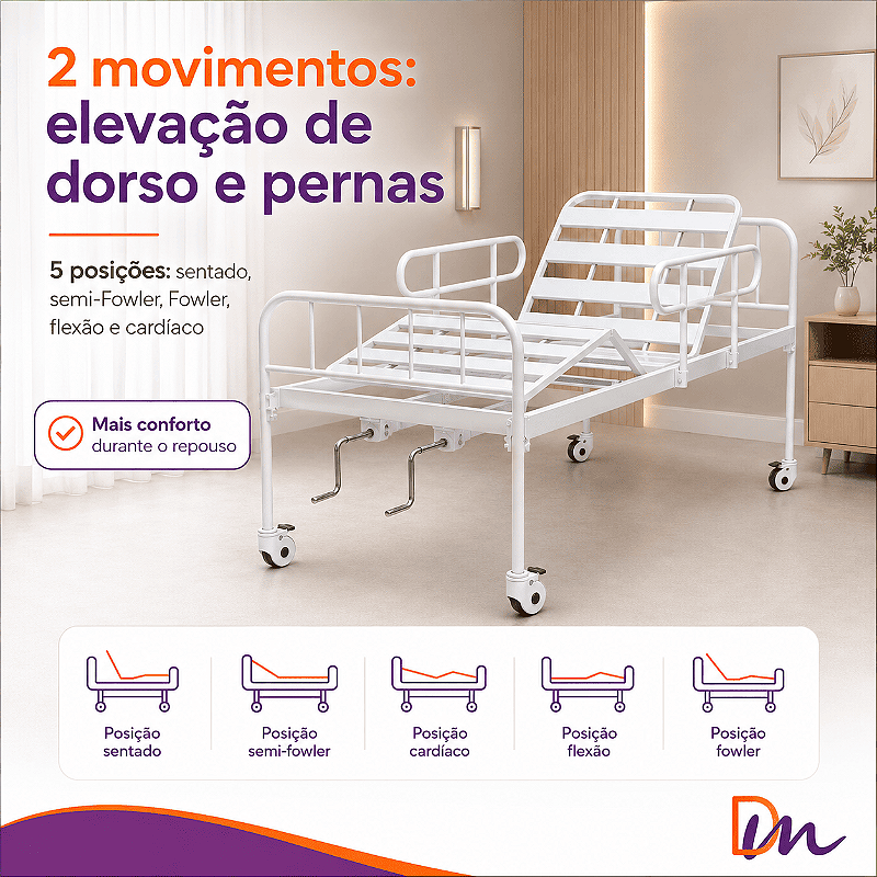 Cama Hospitalar Manual 2 Movimentos DX Dellamed