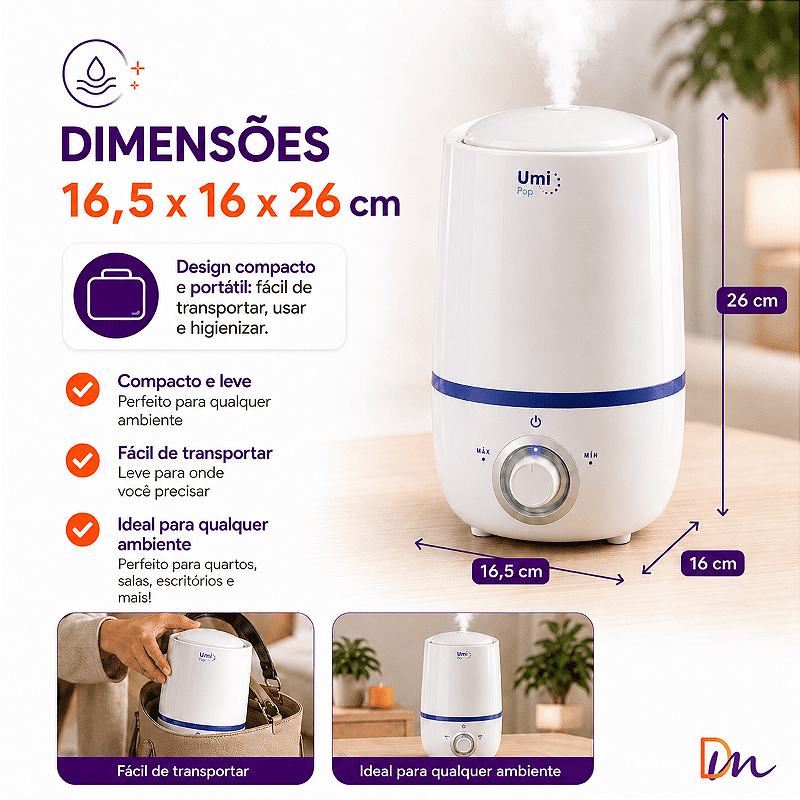 Umidificador De Ar Ultrassônico Umi Pop Health 2,3L - Dellamed