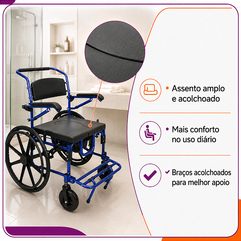 Cadeira de Banho D70 Até 200 Kg Em Alumínio - Dellamed - Outlet