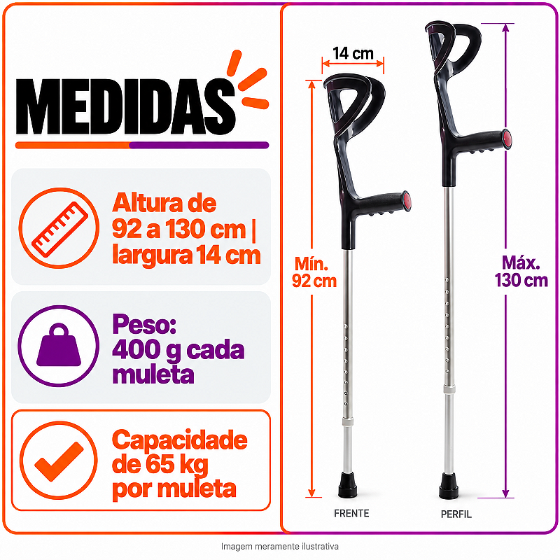 Par de Muleta Canadense MED 22 Preta Até 130Kg - MEDLIVE