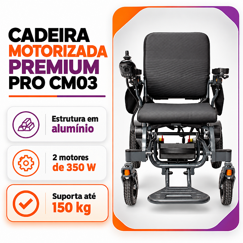 Cadeira de Rodas Motorizada Premium Pro CM03 até 150kg - Hidrolight