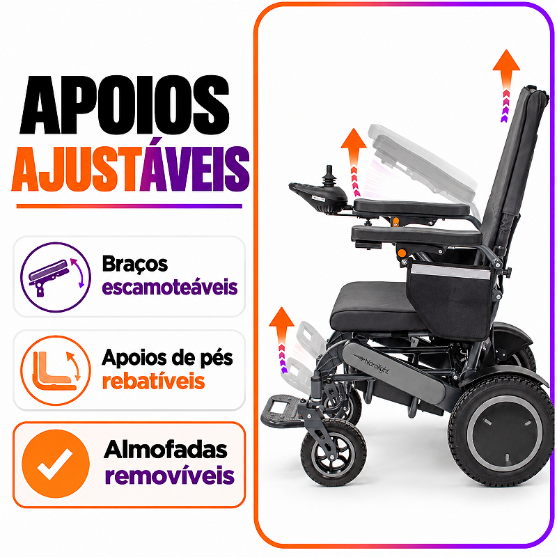 Cadeira de Rodas Motorizada Premium Pro CM03 até 150kg - Hidrolight