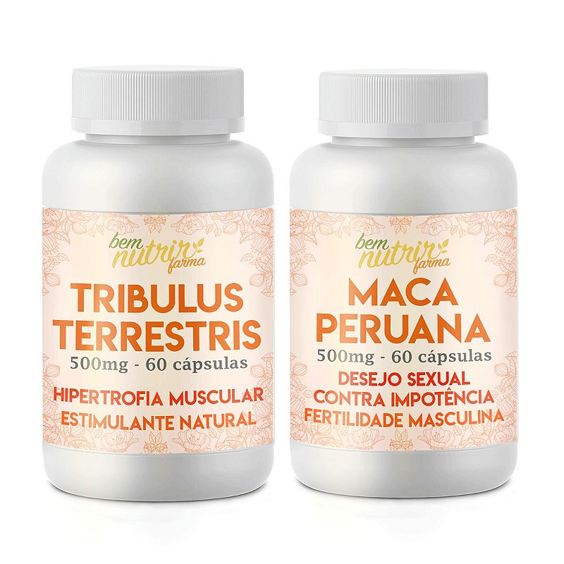 TRIBULUS 500mg + MACA 500mg - 120 cápsulas total - Bem Nutrir Farma