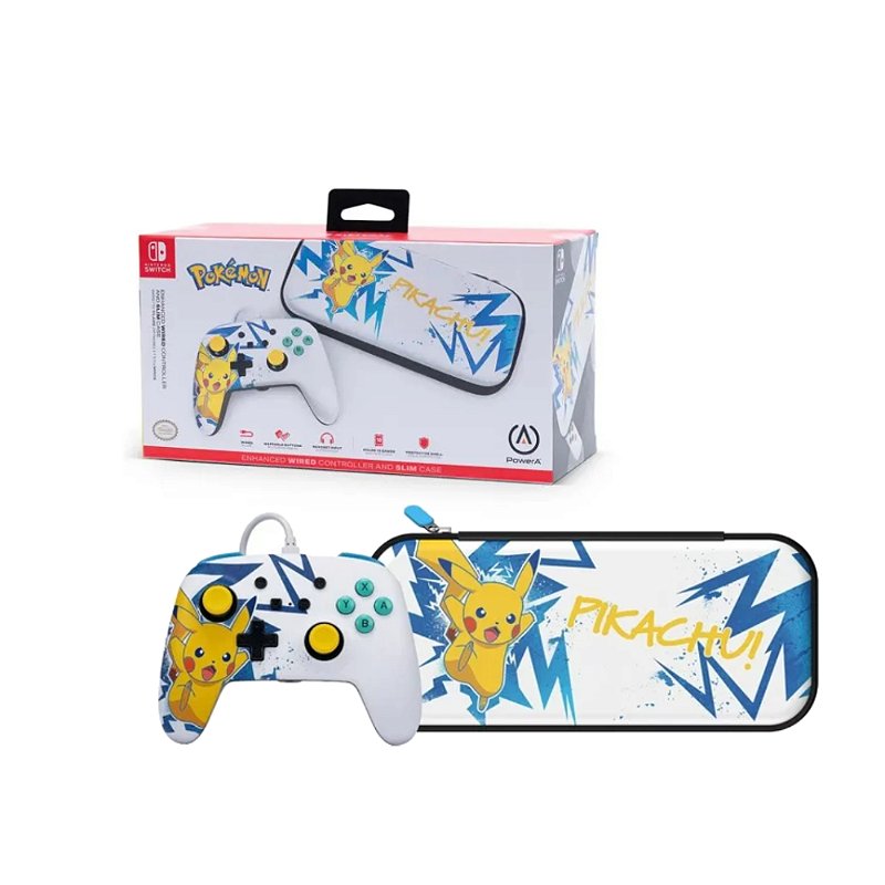 Controle Power A com fio Pikachu Pokémon + Case Switch - Nintendo