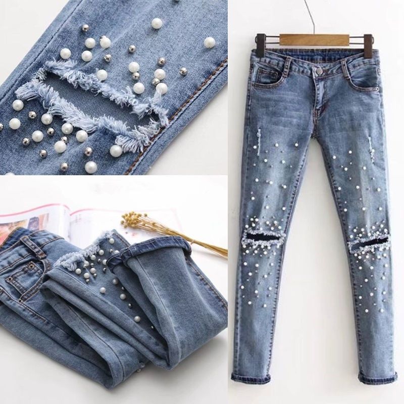 colete jeans customizado com perola