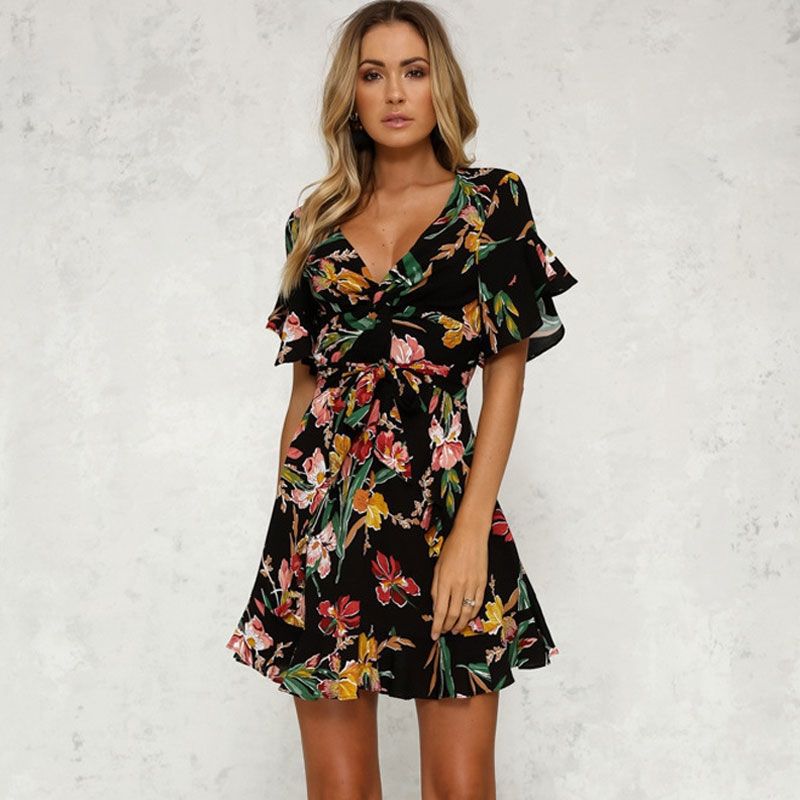 vestido floral preto