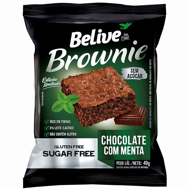 Brownie Zero Glúten e Zero Açúcar (Chocolate com Menta) 40g Belive