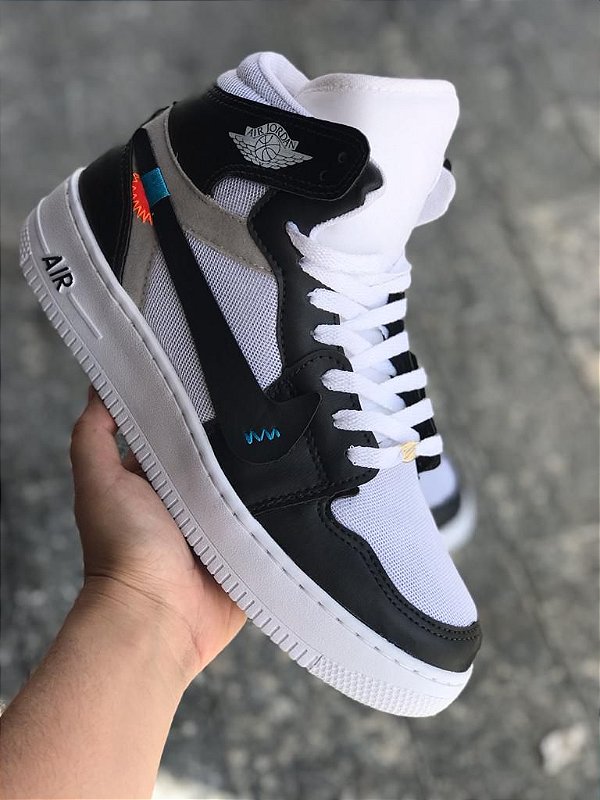 Bota Jordan One Off White Branco/Preto Bordada - Crey Stores