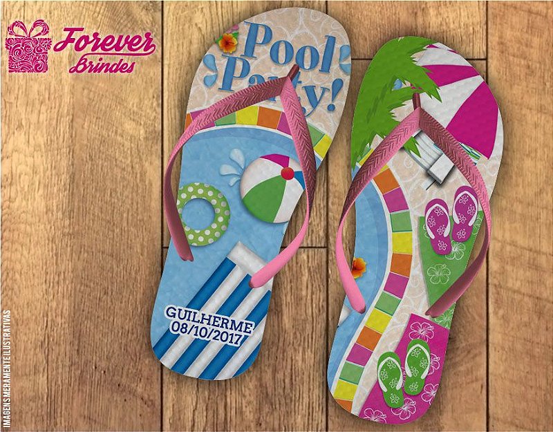 Chinelo De Aniversário Infantil Pool Party Menina - FOREVER BRINDES