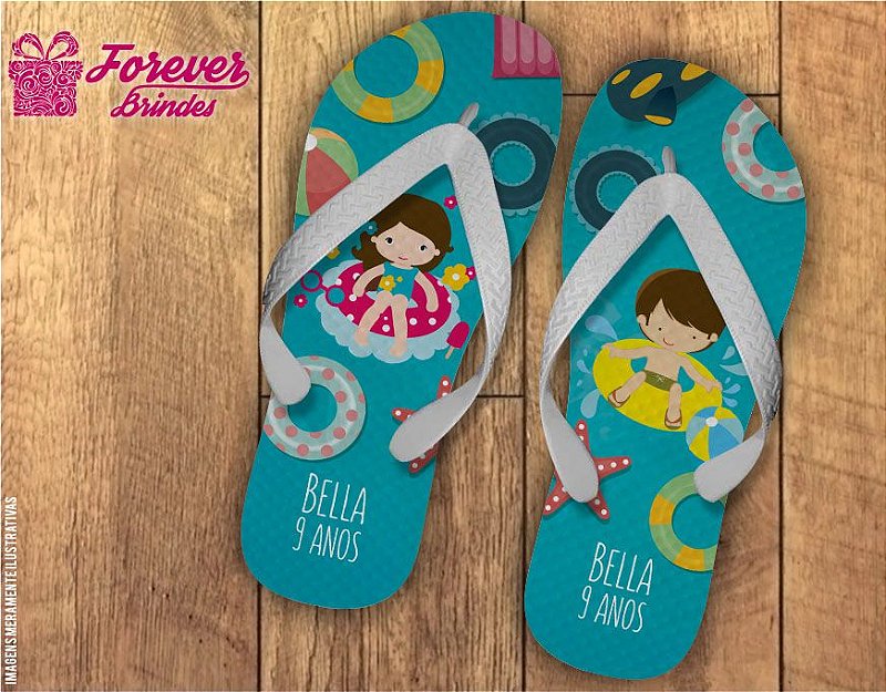 Chinelo De Aniversário Infantil Pool Party Menina - FOREVER BRINDES