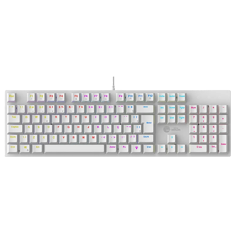 Teclado Mecânico Gamer , Switch Blue, Rainbow, ABNT2, White. Ninja