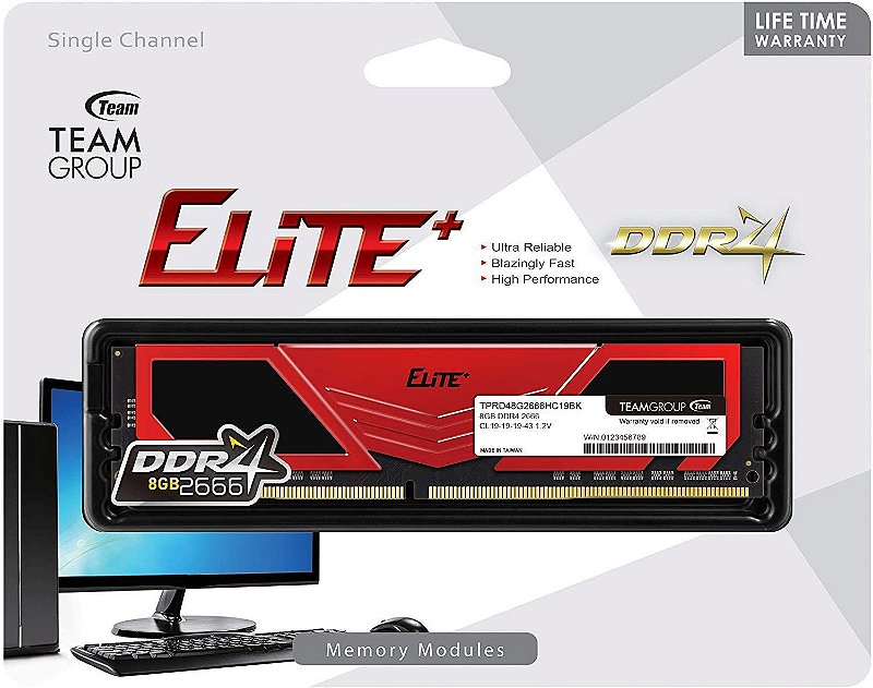 Memoria Gamer Elite 8GB DDR4 2666 Team Group Red - Intervia