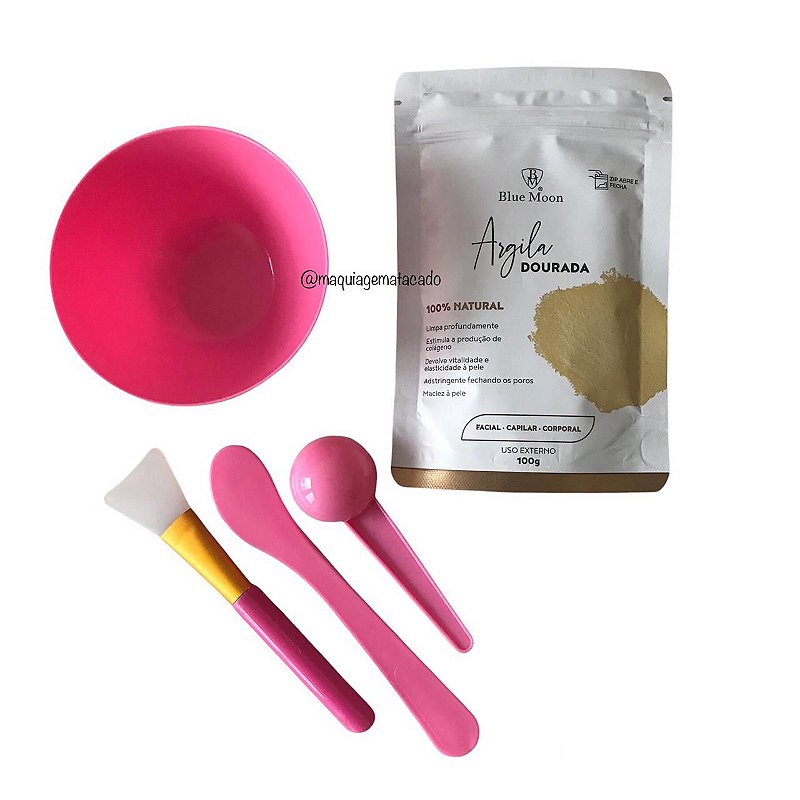 Kit Acessórios para Skincare e Argila Dourada Facial, Capilar e