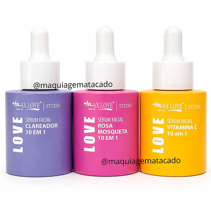Kit 03 Unidades Séruns 10 em 1 Max Love - Clareador, Rosa Mosqueta