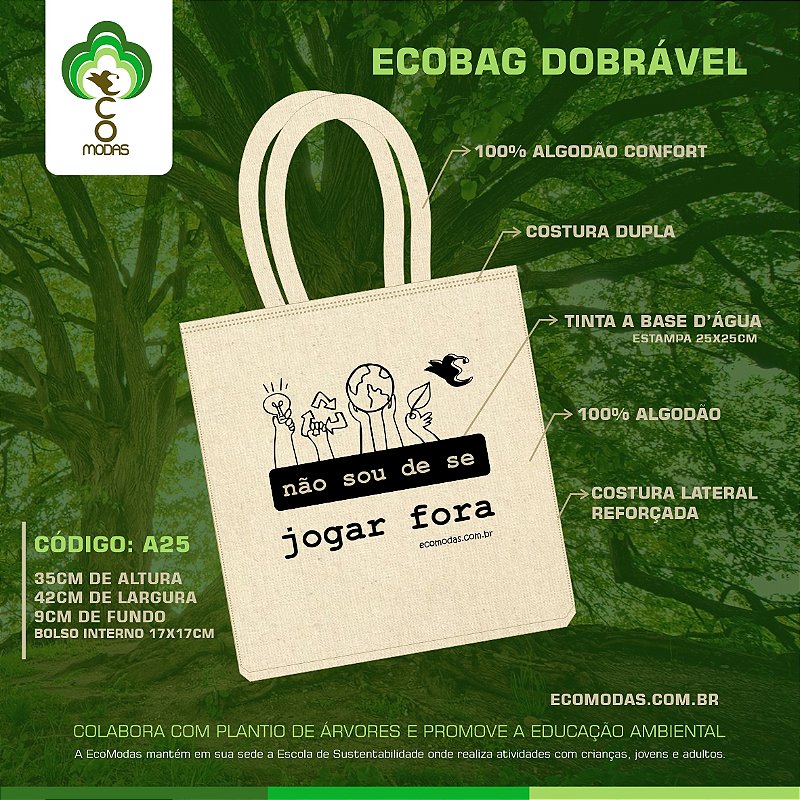 Sacola Ecobag Grande 100% Algodão Cru A25