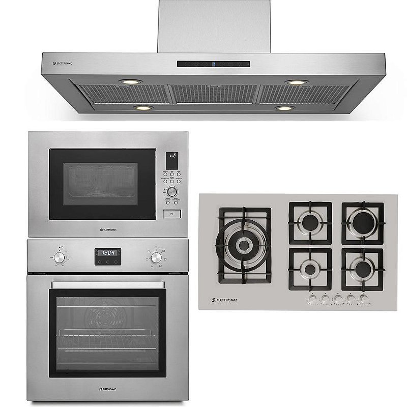 Combo Elettromec Coifa Milano Ilha 90cm + Torre Forno Elétrico e Micro