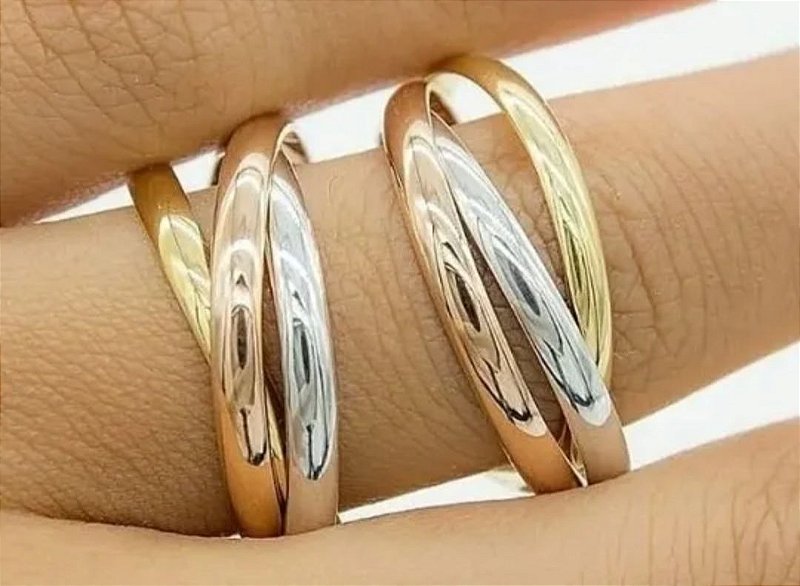 Aliança 3 Cores Amarelo Branco Rosé Ouro 18k O Par