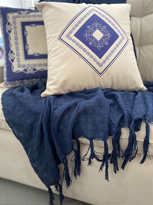 manta para sofá azul marinho xale protetor artesanal algodão - ACESSÓRIOS  TEODORO - os melhores preços e qualidade