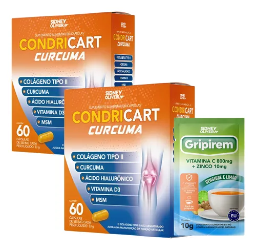 Kit2X Colágeno Tipo II + Cúrcuma + 1 Sachê  Vitamina C 800 mg + Zinco