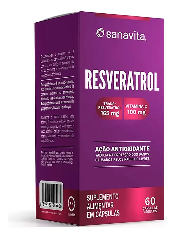 Resveratrol Com Vitamina C 60 Caps Vegano Sanavita
