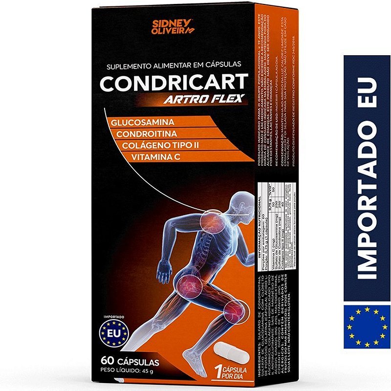 CONDRICART ARTRO FLEX 60 CÁPSULAS UNIÃO EUROPEIA SIDNEY OLIVEIRA DORES ARTICULARES