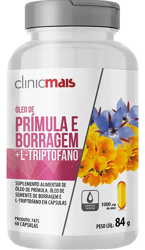 Óleo De Prímula+borragem+triptofano 60 Cps 1000mg - Clinic Mais - Chá Mais Sem Sabor