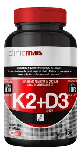" Vitamina K2 + Vitamina D3 30 Cápsulas - Clinicmais