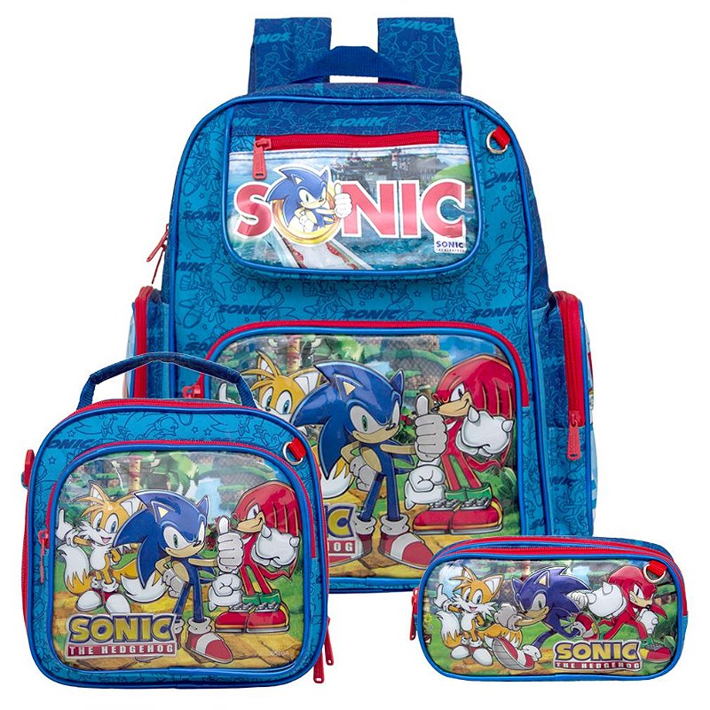 Mochila Masculina Juvenil Rodinha Sonic 2 Lancheira Estojo - Chic